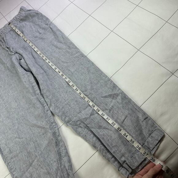 J. Jill Pants Womens Large Blue White Love Linen Micro Stripe Relaxed Coastal - Picture 11 of 12